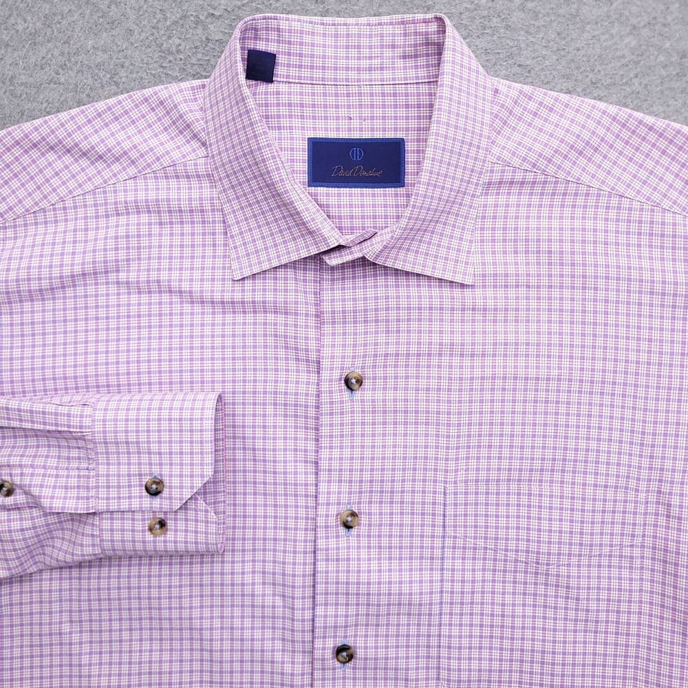 David Donahue Dress Shirt 16 35 Regular Fit Check Mens